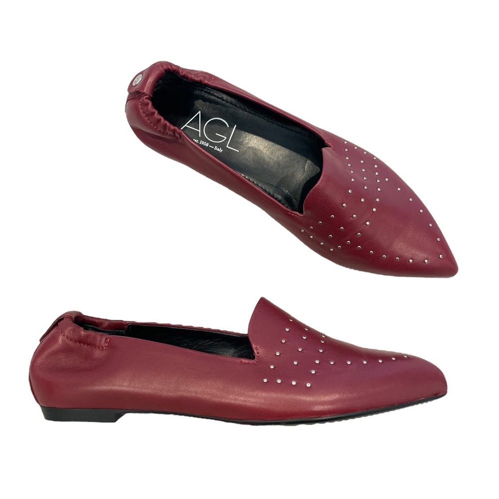 AGL Studded Pointy Toe Moc in Purple Leather - Size 5.5